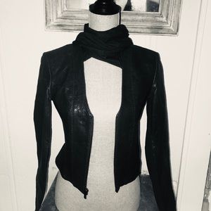 Leather Jacket with Attached Scarf